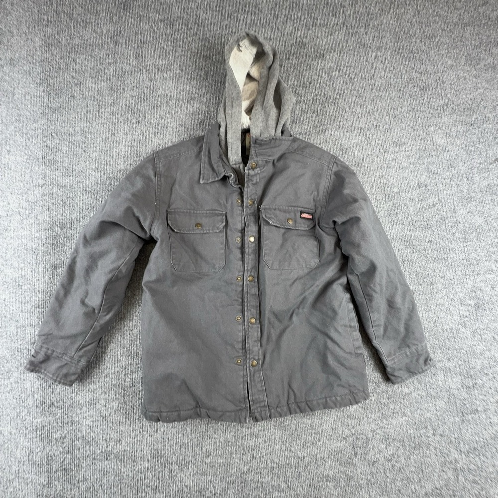 Dickies Jacket Boys 10-12 Gray Hooded Canvas Insulated Shirt Jacket Winter